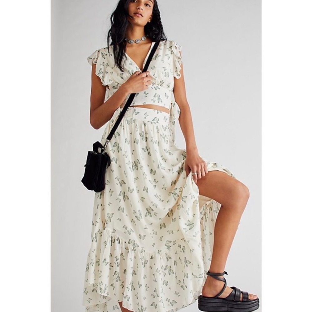 Free People Pretty Dayz Co-Ord Skirt and Top Set in Sea green Butterfly Combo